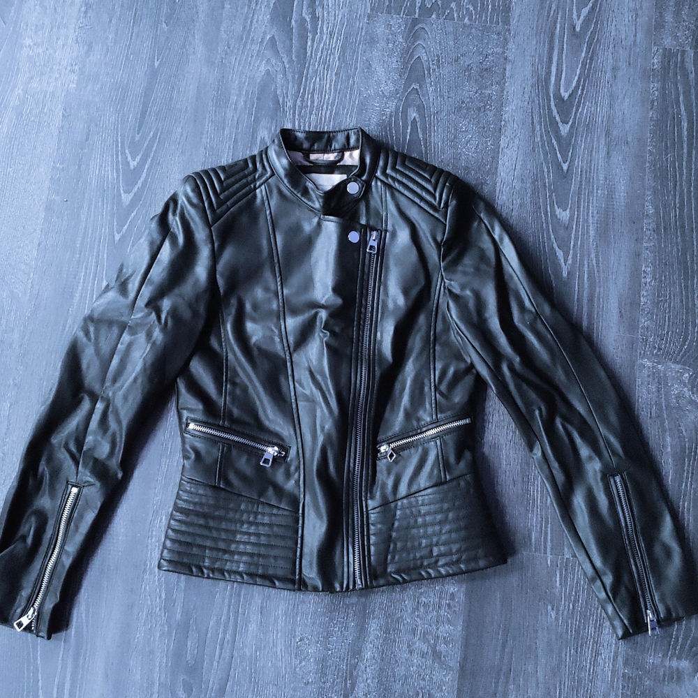 H&M black faux leather motorcycle jacket